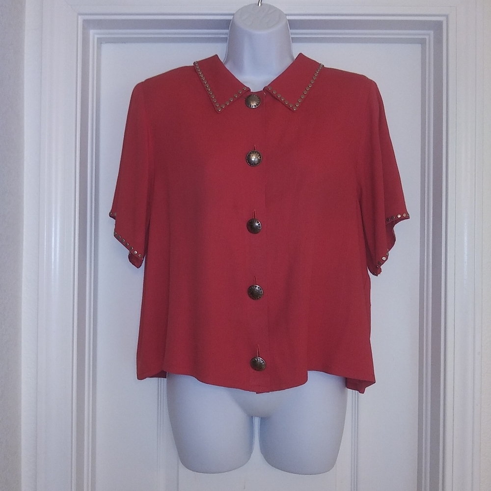 Double D Ranch Button Down Studded Polo Blouse - image 1
